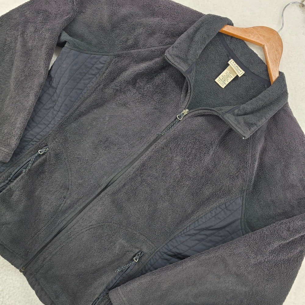 Vintage L.L.Bean Sweater Jacket Womens Size XL Black Fleece Zip Pockets Full-Zip